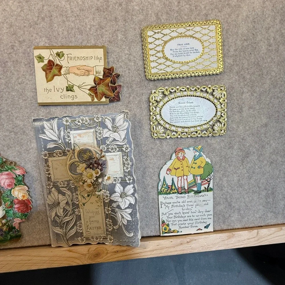 Vintage Victorian Die Cut Paper Ephemera Lot Greeting Cards Easter Valentine